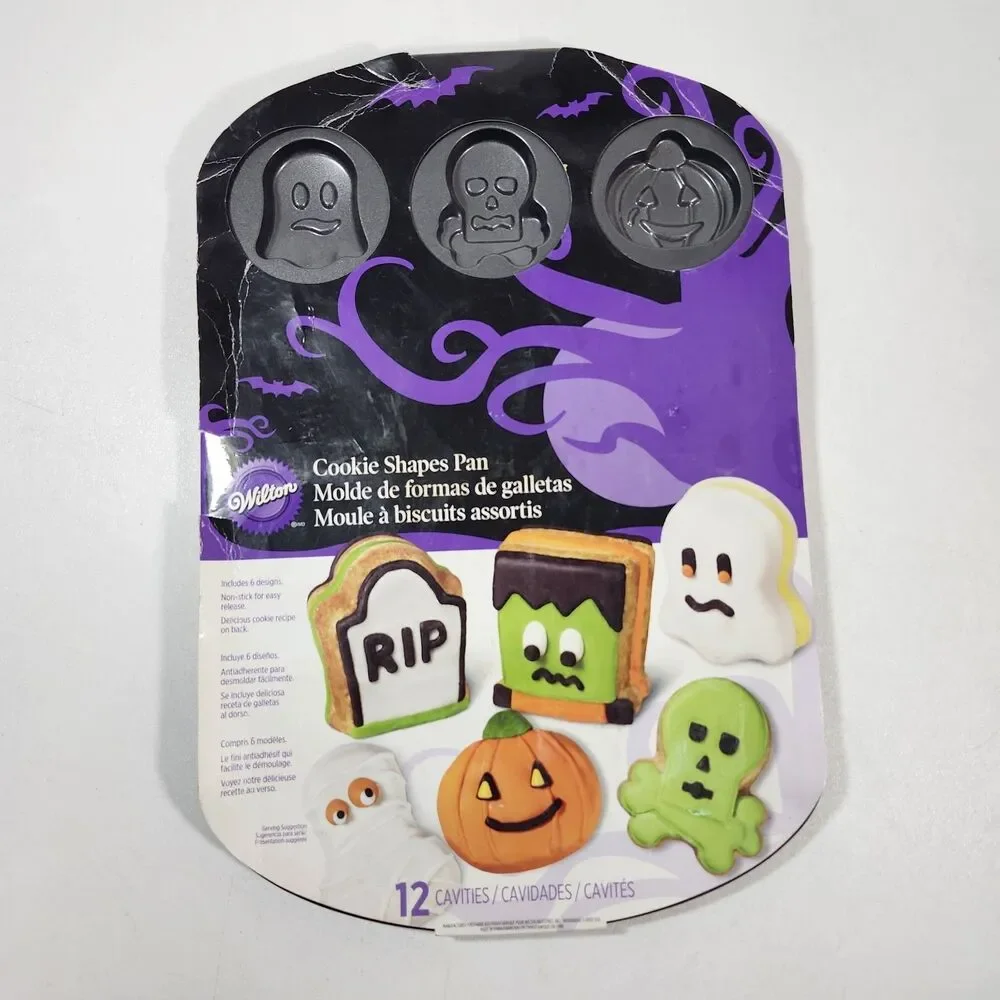 5 Wilton Halloween Cookie Pans Pumpkin Ghost Bat Holiday Skull Tombstone Baking